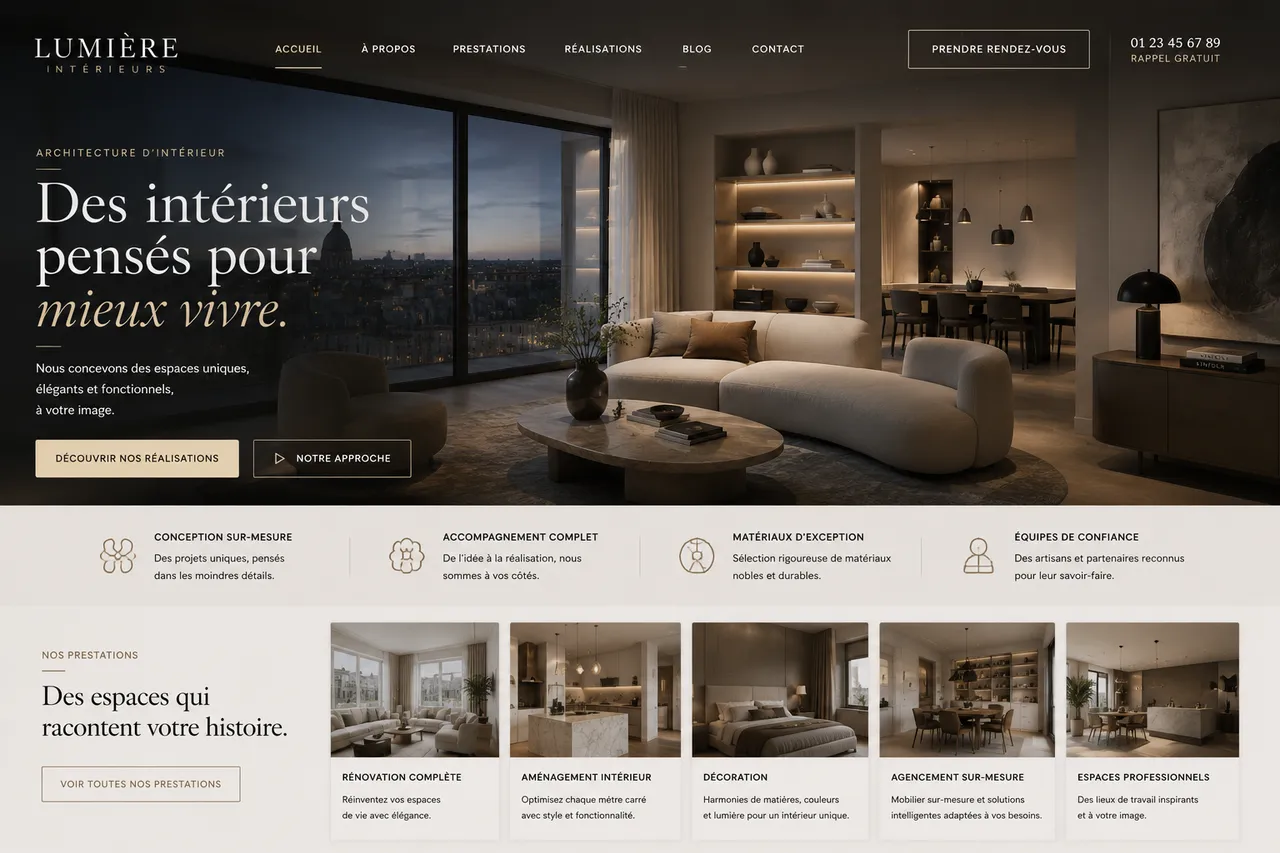 Demo de site web pour une firme de design intérieur.